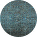 Round Machine Washable Oriental Light Blue Industrial Rug, wshurb2425lblu