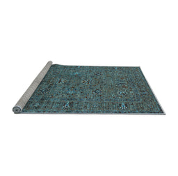 Sideview of Machine Washable Oriental Light Blue Industrial Rug, wshurb2425lblu