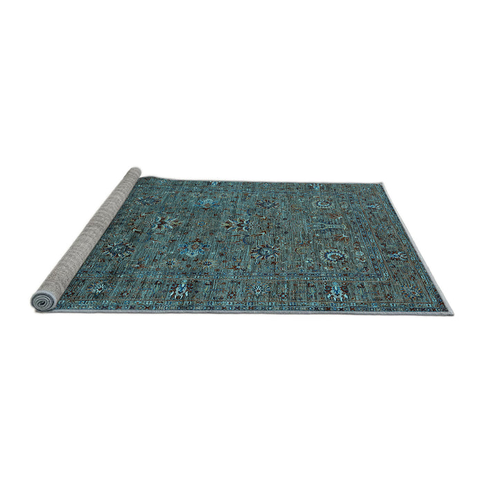 Sideview of Machine Washable Oriental Light Blue Industrial Rug, wshurb2425lblu