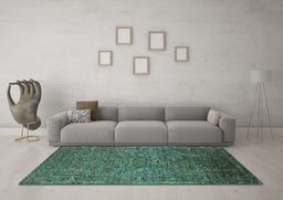 Machine Washable Oriental Turquoise Industrial Area Rugs in a Living Room,, wshurb2425turq