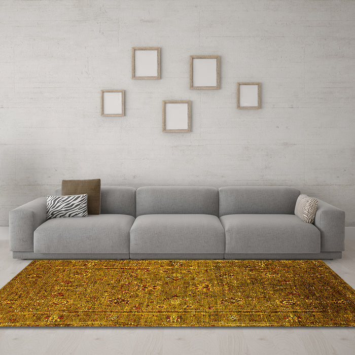 Machine Washable Oriental Yellow Industrial Rug in a Living Room, wshurb2425yw