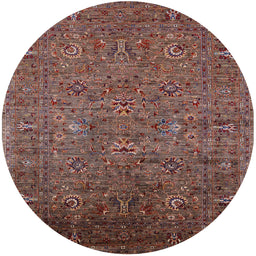 Round Mid-Century Modern Red Oriental Rug, urb2425