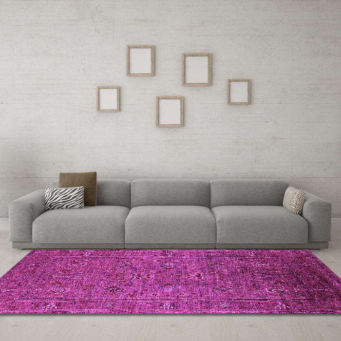 Machine Washable Oriental Pink Industrial Rug in a Living Room, wshurb2425pnk