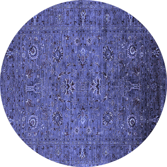 Round Machine Washable Oriental Blue Industrial Rug, wshurb2425blu