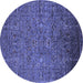 Round Machine Washable Oriental Blue Industrial Rug, wshurb2425blu