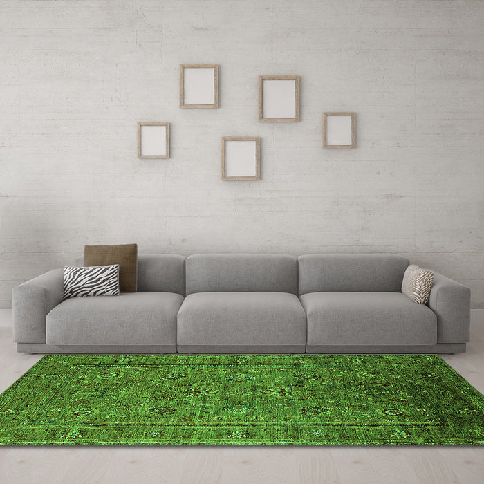 Machine Washable Oriental Green Industrial Area Rugs in a Living Room,, wshurb2425grn