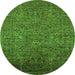 Round Machine Washable Oriental Green Industrial Area Rugs, wshurb2425grn