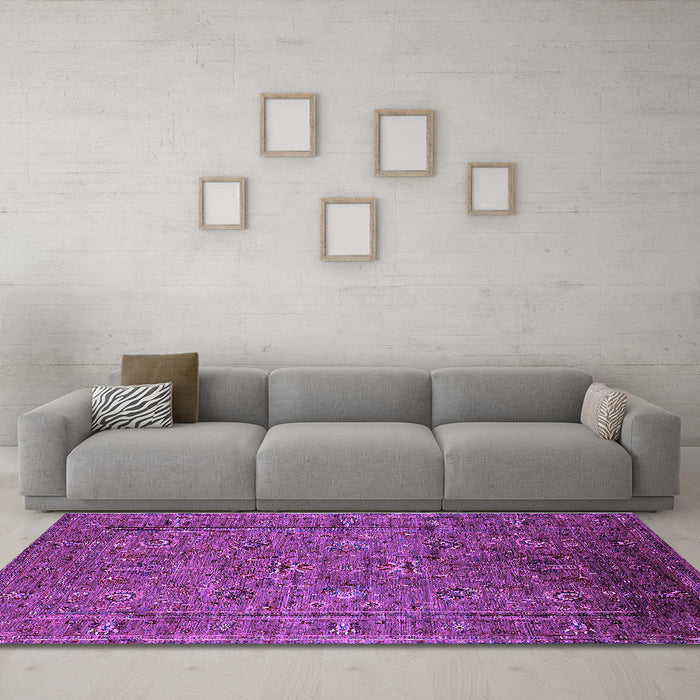 Machine Washable Oriental Purple Industrial Area Rugs in a Living Room, wshurb2425pur