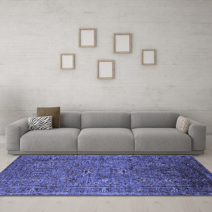 Machine Washable Oriental Blue Industrial Rug in a Living Room, wshurb2425blu