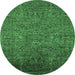 Round Machine Washable Oriental Emerald Green Industrial Area Rugs, wshurb2425emgrn