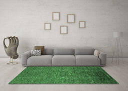 Machine Washable Oriental Emerald Green Industrial Area Rugs in a Living Room,, wshurb2425emgrn