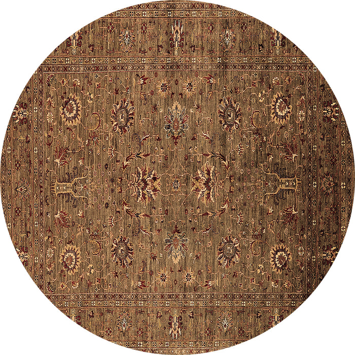 Round Machine Washable Oriental Brown Industrial Rug, wshurb2425brn