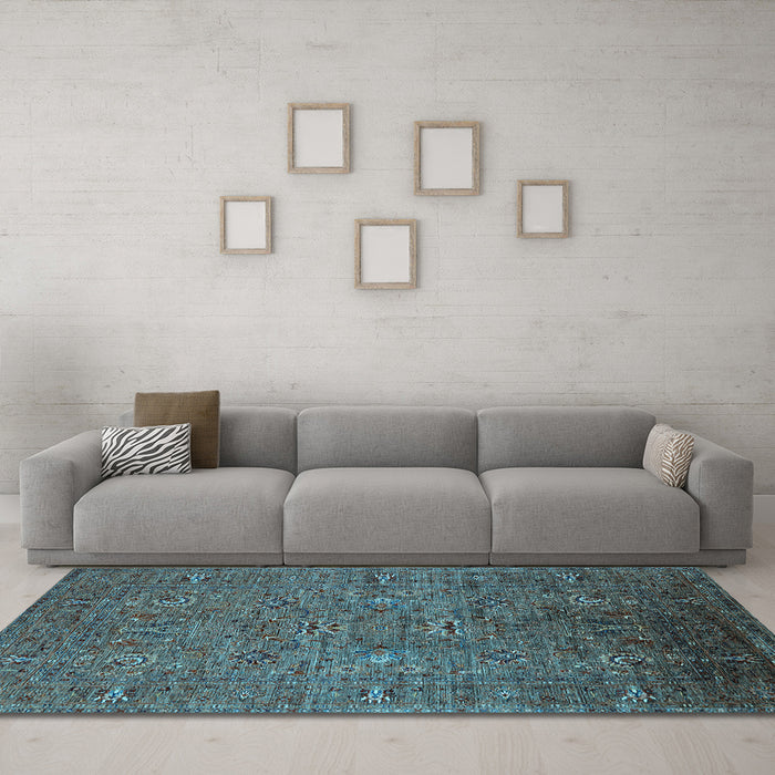 Machine Washable Oriental Light Blue Industrial Rug in a Living Room, wshurb2425lblu