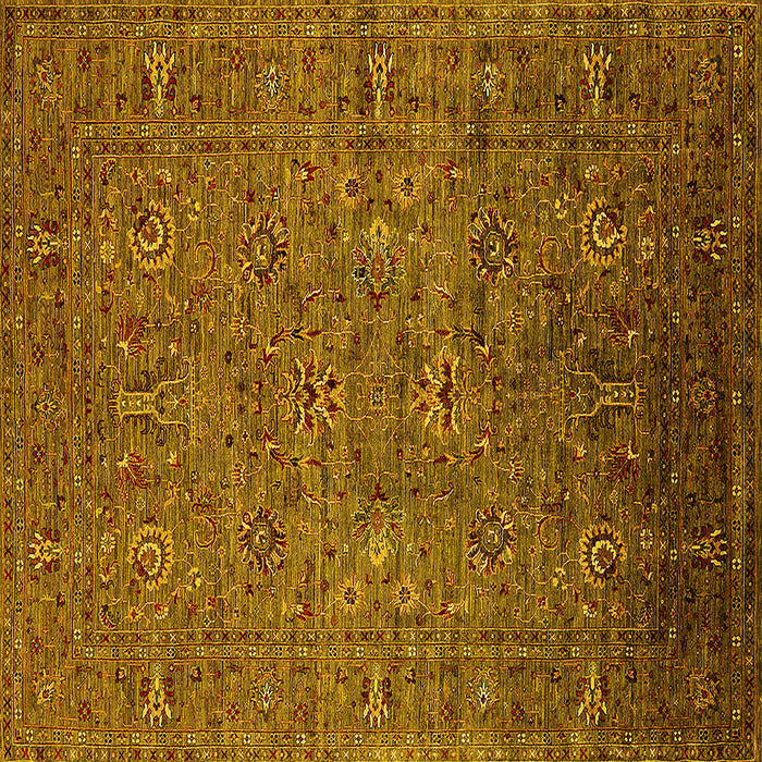 Square Machine Washable Oriental Yellow Industrial Rug, wshurb2425yw