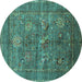 Round Oriental Turquoise Industrial Rug, urb2426turq