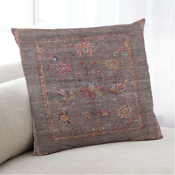 Lifestyle Image of Mid-Century Modern Urban Square Chestnut Brown Throw Pillow, 18 inch by 18 inch, pwurb2426