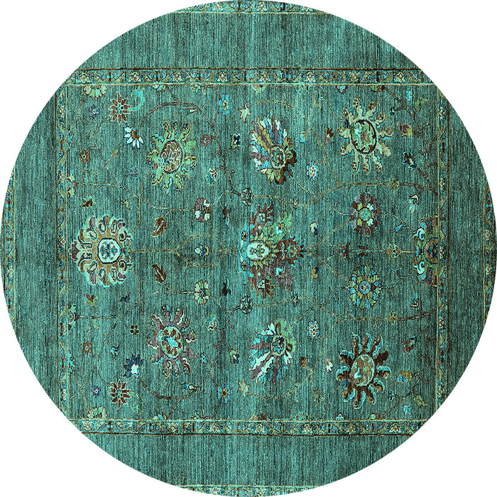 Round Machine Washable Oriental Turquoise Industrial Area Rugs, wshurb2426turq