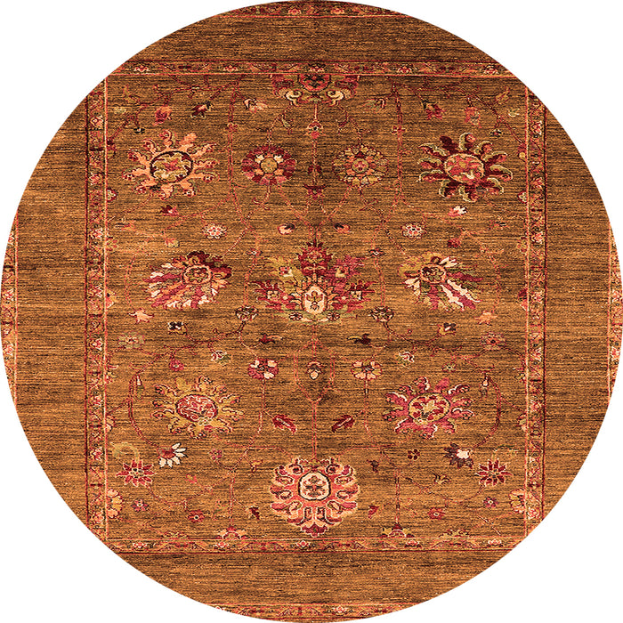 Round Machine Washable Oriental Orange Industrial Area Rugs, wshurb2426org