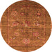 Round Machine Washable Oriental Orange Industrial Area Rugs, wshurb2426org