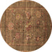 Round Machine Washable Oriental Brown Industrial Rug, wshurb2426brn