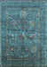 Machine Washable Oriental Light Blue Industrial Rug, wshurb2426lblu