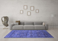 Machine Washable Oriental Blue Industrial Rug, wshurb2426blu