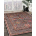 Mid-Century Modern Chestnut Brown Oriental Rug in Family Room, urb2426