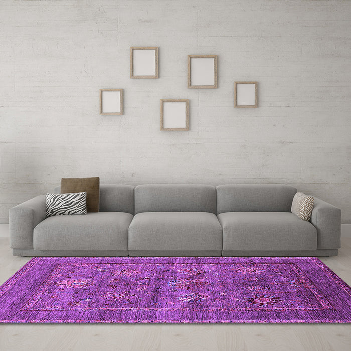 Machine Washable Oriental Purple Industrial Area Rugs in a Living Room, wshurb2426pur