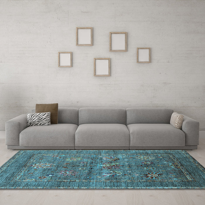 Machine Washable Oriental Light Blue Industrial Rug in a Living Room, wshurb2426lblu