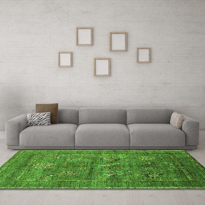 Machine Washable Oriental Green Industrial Area Rugs in a Living Room,, wshurb2426grn