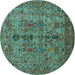 Round Oriental Turquoise Industrial Rug, urb2427turq