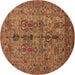 Round Machine Washable Oriental Brown Industrial Rug, wshurb2427brn