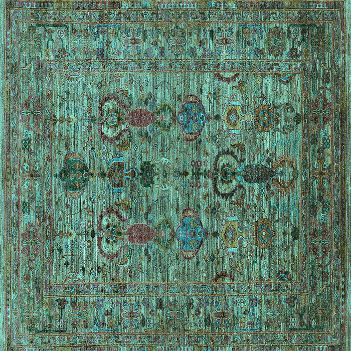 Square Machine Washable Oriental Turquoise Industrial Area Rugs, wshurb2427turq