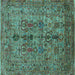 Square Machine Washable Oriental Turquoise Industrial Area Rugs, wshurb2427turq