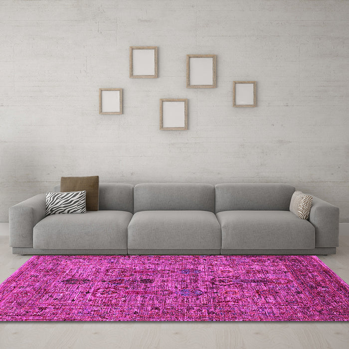 Machine Washable Oriental Pink Industrial Rug in a Living Room, wshurb2427pnk