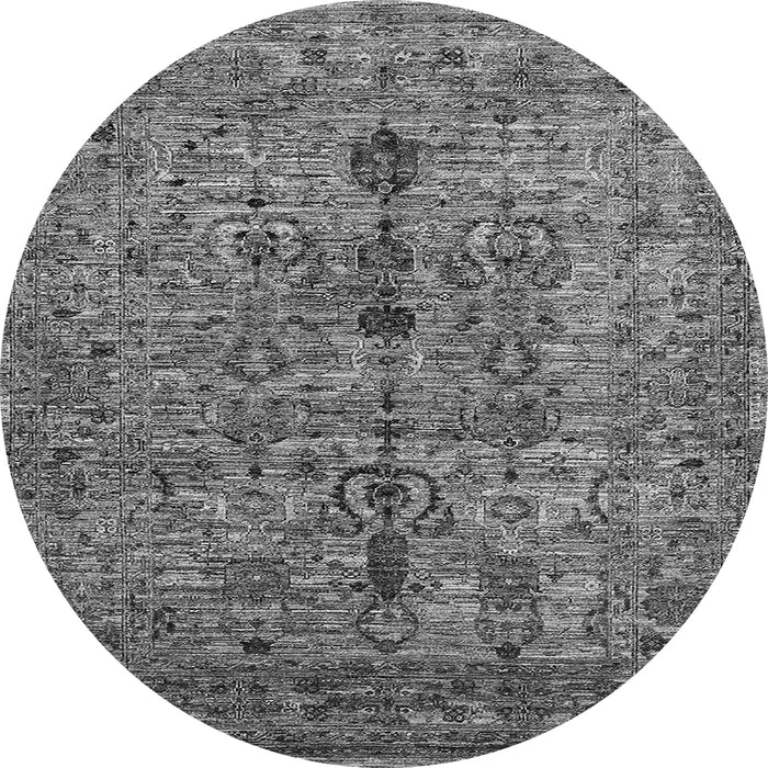 Round Machine Washable Oriental Gray Industrial Rug, wshurb2427gry