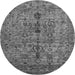 Round Machine Washable Oriental Gray Industrial Rug, wshurb2427gry