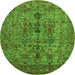 Round Machine Washable Oriental Green Industrial Area Rugs, wshurb2427grn