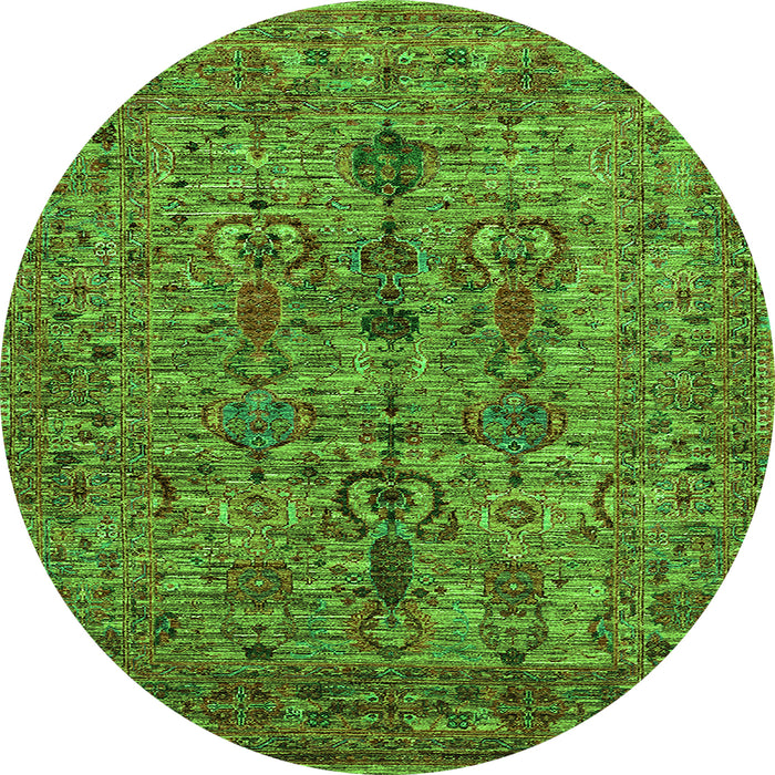 Round Oriental Green Industrial Rug, urb2427grn