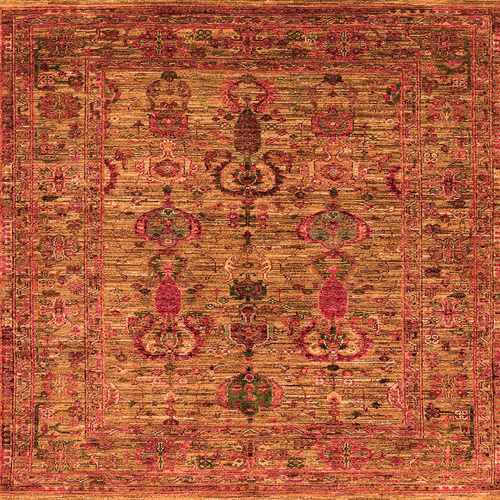 Square Machine Washable Oriental Orange Industrial Area Rugs, wshurb2427org