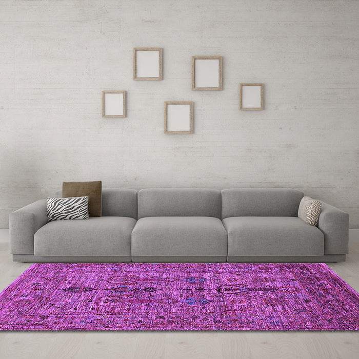 Machine Washable Oriental Purple Industrial Area Rugs in a Living Room, wshurb2427pur
