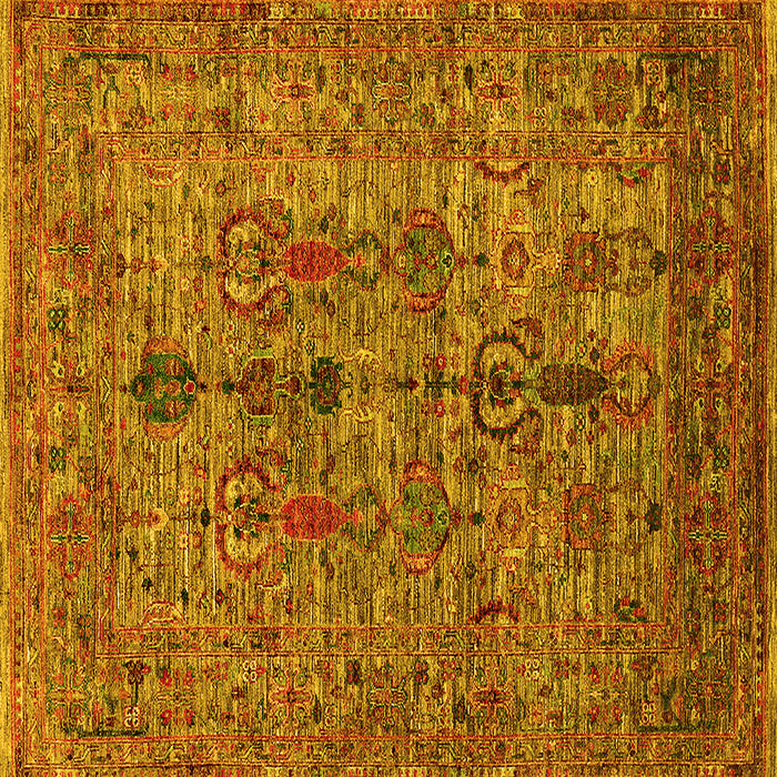 Square Machine Washable Oriental Yellow Industrial Rug, wshurb2427yw