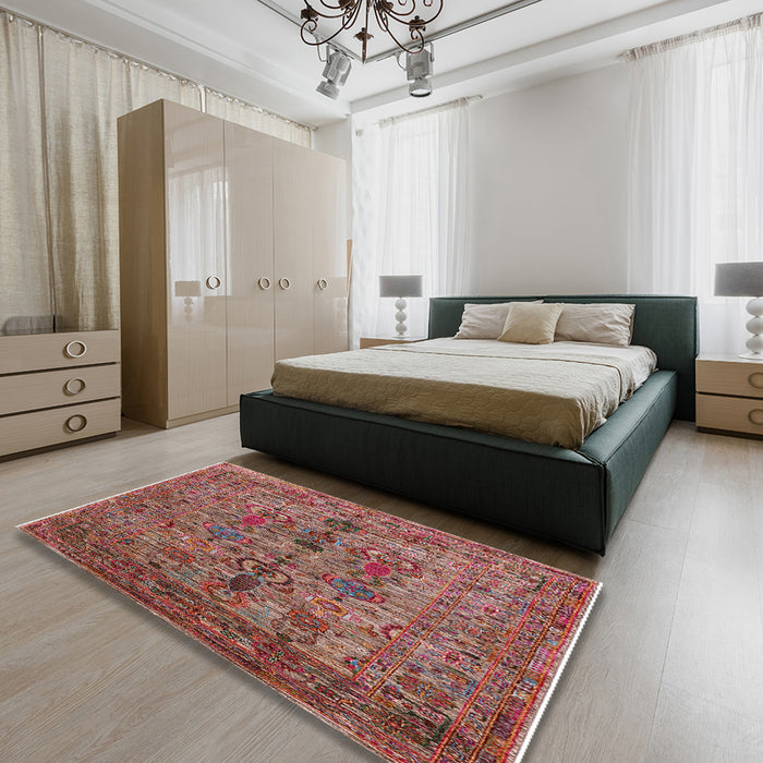 Machine Washable Industrial Modern Light Copper Gold Rug in a Bedroom, wshurb2427
