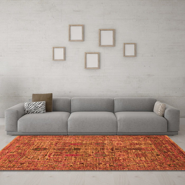 Machine Washable Oriental Orange Industrial Area Rugs in a Living Room, wshurb2427org