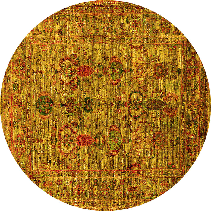 Round Machine Washable Oriental Yellow Industrial Rug, wshurb2427yw