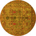 Round Machine Washable Oriental Yellow Industrial Rug, wshurb2427yw