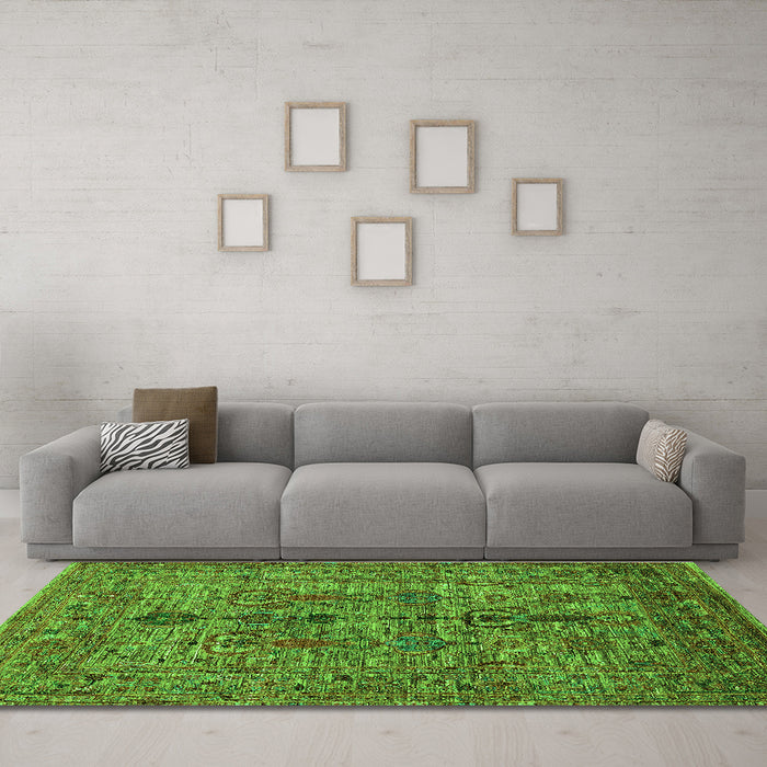 Machine Washable Oriental Green Industrial Area Rugs in a Living Room,, wshurb2427grn