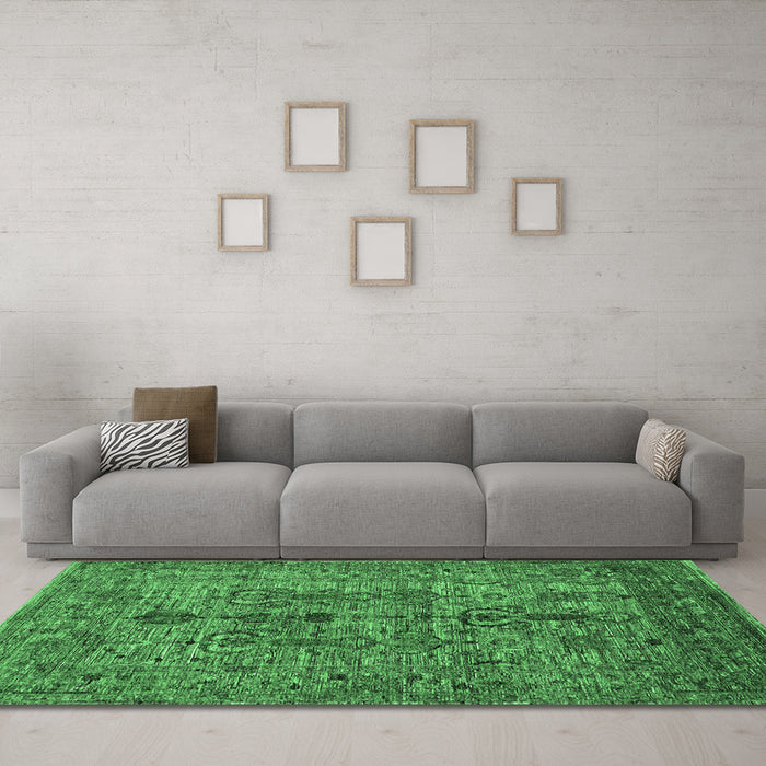 Machine Washable Oriental Emerald Green Industrial Rug, wshurb2427emgr ...
