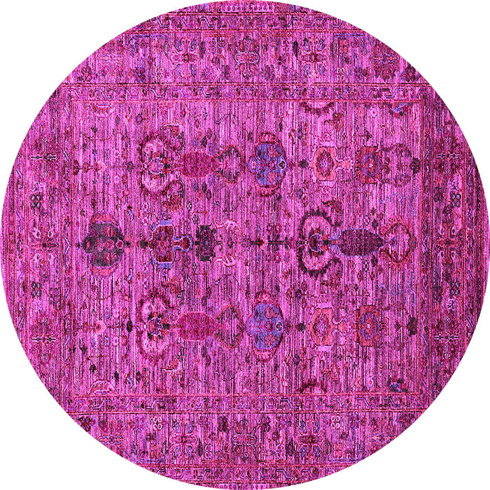 Round Machine Washable Oriental Pink Industrial Rug, wshurb2427pnk