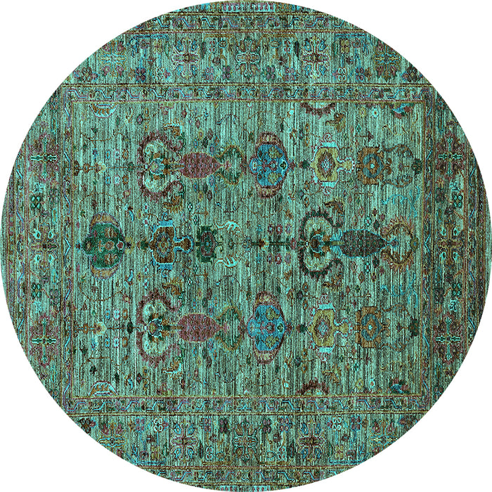 Round Machine Washable Oriental Turquoise Industrial Area Rugs, wshurb2427turq